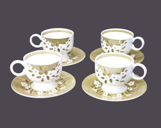 Four J&G Meakin Mayflower cup and saucer sets made in England.