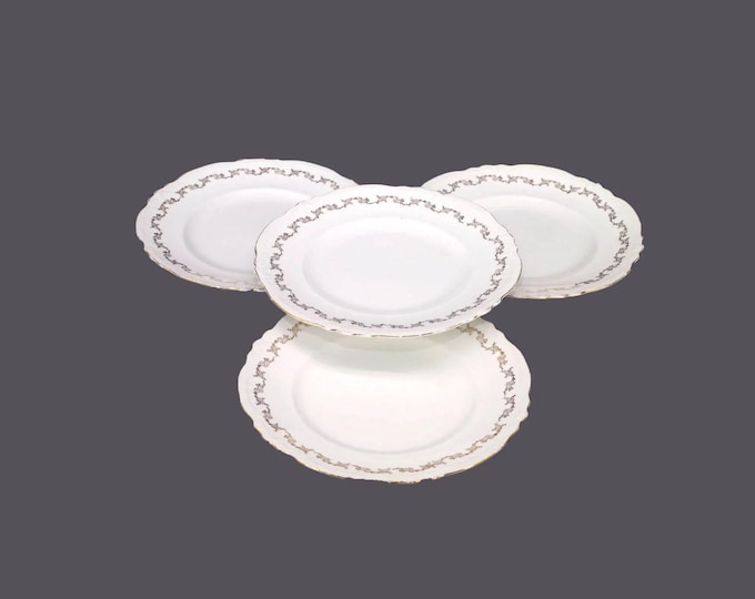 Four antique Victorian-era Alfred Meakin MEA159 salad plates. Royal Semi-porcelain made in England. Flaws (see below).