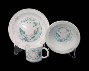Three-piece set of Royal Worcester Cabbage Patch Kids baby | child dishes. Mug, bowl, plate. Made in England.
