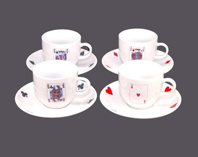 Four Casa Elite four card suit demitasse | espresso cup and saucer sets. Great for card night.