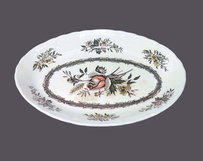 Wood & Sons Rosedale Brown oval gravy boat under-plate made in England. Flaws (see below).
