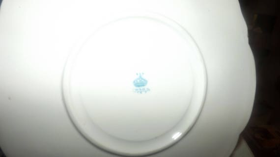 1856-1873 Blue florals on white Worthington /& Harrop Ely hand-decorated or pastry serving plate gold edge cookie Antique lugged cake