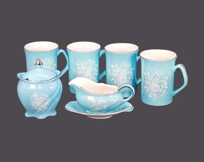 Royal Winton Grimwades Taunton Vale partial tea service. Aqua with white flowers made in England.