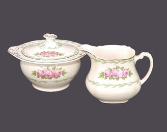 Vintage Royal Staffordshire pattern 1298 creamer and sugar bowl, England. Pink rose trio.