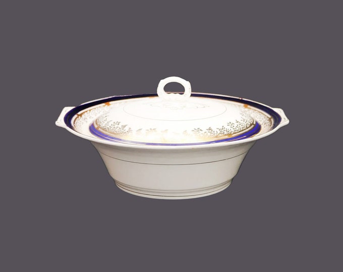 Myott Royalty Cobalt 1559BU covered vegetable serving bowl made in England. Sold individually.