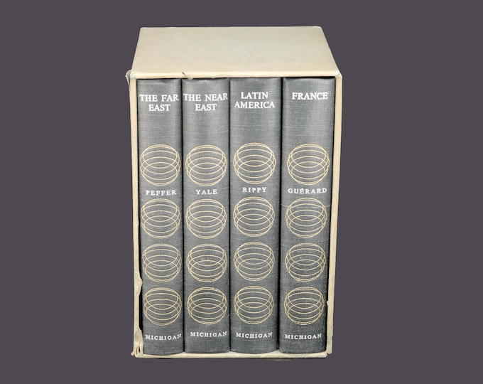 First-edition (1958) four-volume book set. The Countries of Decision: History of the Modern World. Allan Nevins. Michigan University Press.
