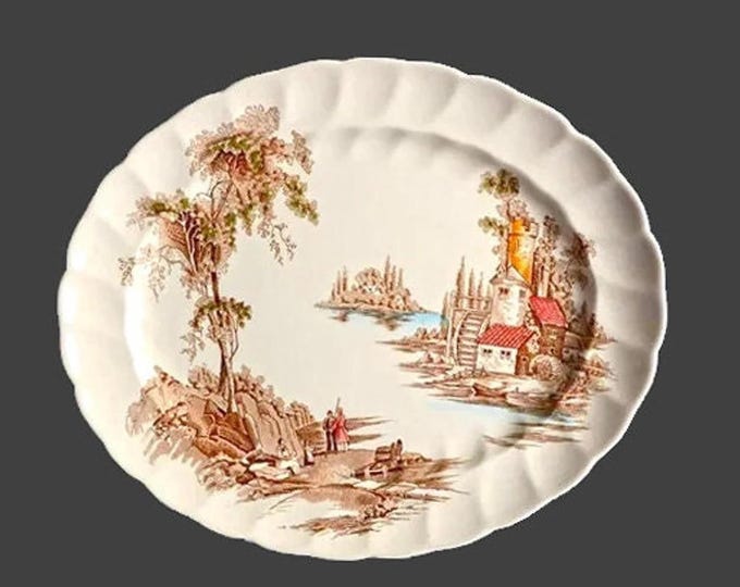Johnson Brothers The Old Mill Brown Multicolor oval platter made in England.