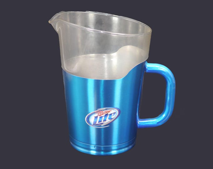 Miller Lite Beer Carolina Panthers 48 oz NFL glass and metal beer pitcher.