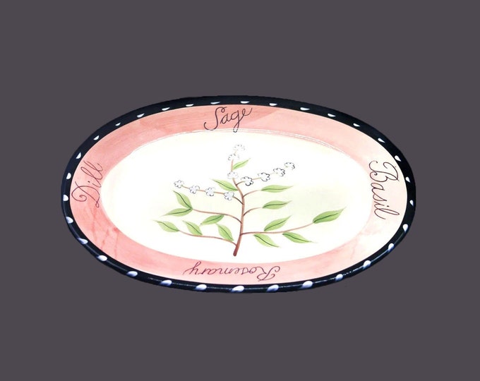 Certified International Corporation Culinary Herbs Pink oval meat or turkey serving platter. Rosemary, Sage, Basil, Dill.