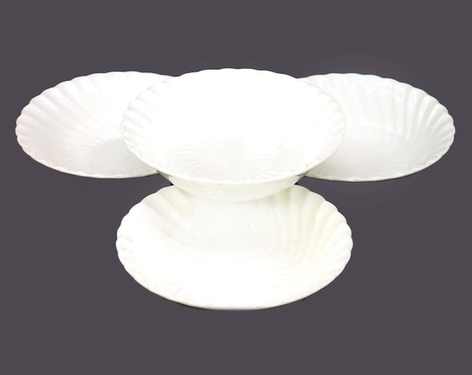 Four Aynsley Whisper White (older) all-white fruit nappies, dessert bowls made in England.
