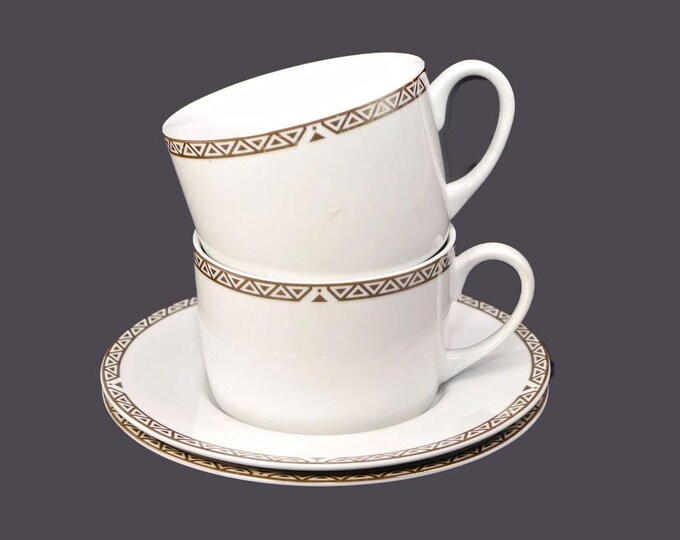 Pair of Royal Doulton Platinum coffee cans and saucers. Superfine bone china.