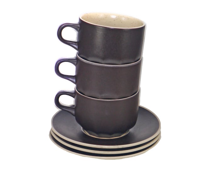 Vintage Mikasa Bark Brown Cup and Saucer Sets. Indian Feast Stoneware Japan. (3 sets)