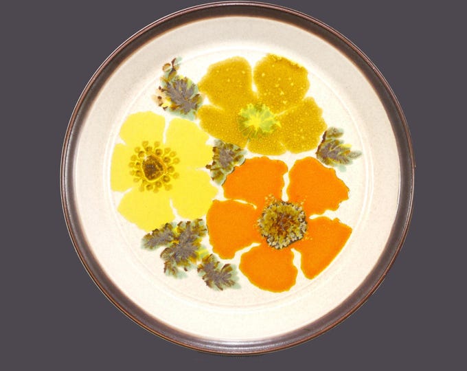 Retro Doverstone Bouquet flower-power stoneware dinner plate made in England. Sold individually.