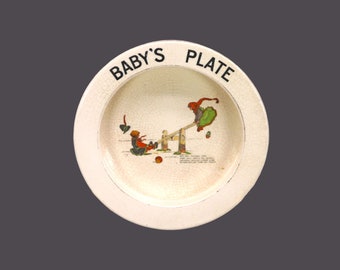 Antique S Devon Fieldings Crown Devon Baby's rimmed porridge bowl. Nursery Rhyme series, See Saw Margery Daw.