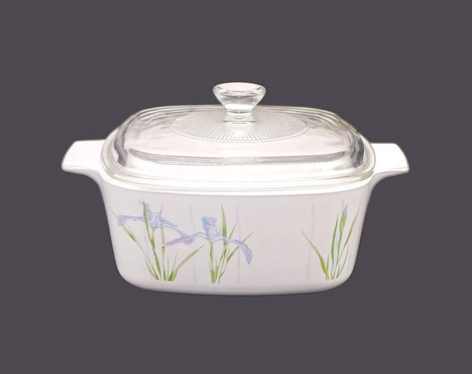 Corelle Corning Shadow Iris covered glass casserole with original Pyrex lid made in USA. A-1.5 B 23. 1.5L.