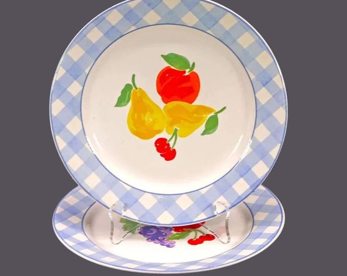 Pair of Signature Housewares Gingham Fruit salad plates made in Thailand. Flaw (see below).