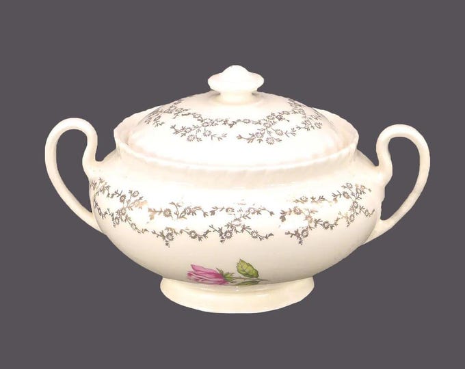 British Empire Ware Sovereign Potters Rosebud covered sugar bowl. Florals and filigree.