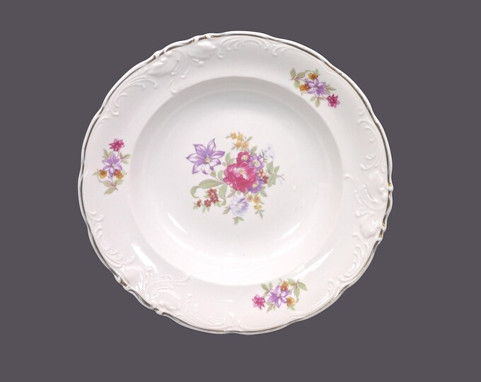Wawel Meissen Flower rimmed soup bowl, embossed scrolls, made in Poland.