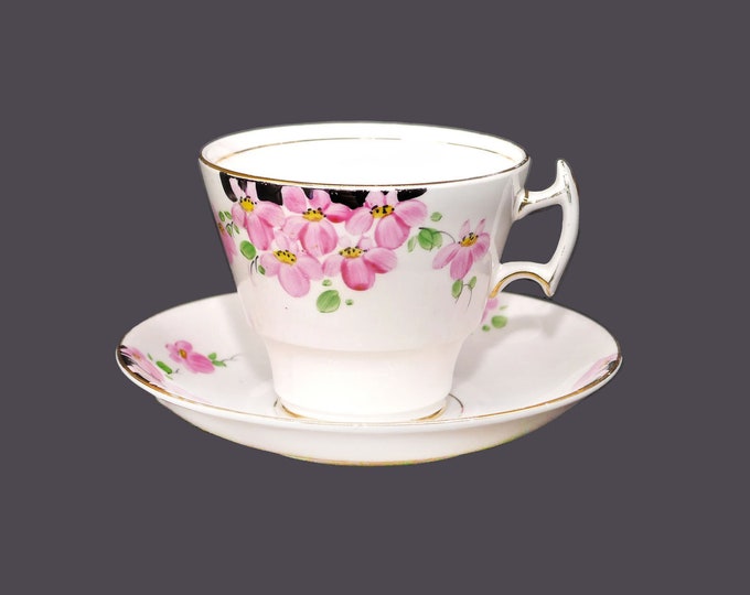 Art-deco era Phoenix Bone China 636 hand-decorated cup and saucer set. Bone china made in England. Flaw (see below).