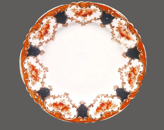 Antique Royal Albert Bone China 6907 Imari Dessert Plate: Cobalt & Rust Floral, England