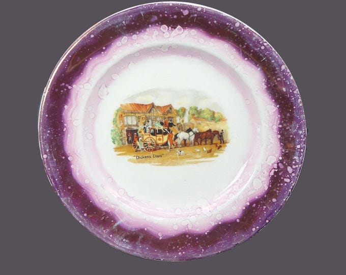 Grays Pottery GPO4 Dickens Days purple luster salad plate made in England. Flaw (see below).
