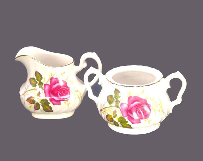 Myott & Ridgway Anniversary Rose creamer and sugar bowl set made in England. Sugar bowl has no lid.