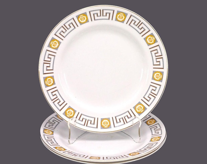 Three British Anchor Olympus luncheon plates. Hostess Tableware made in England. Hard to find.