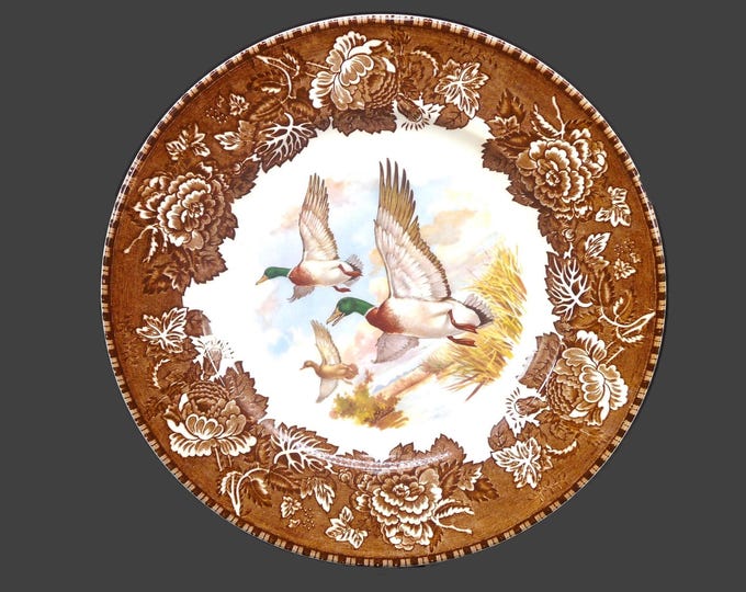 Wood & Sons Game Birds Brown dinner plate. Geese in flight. Alpine White Ironstone made in England.
