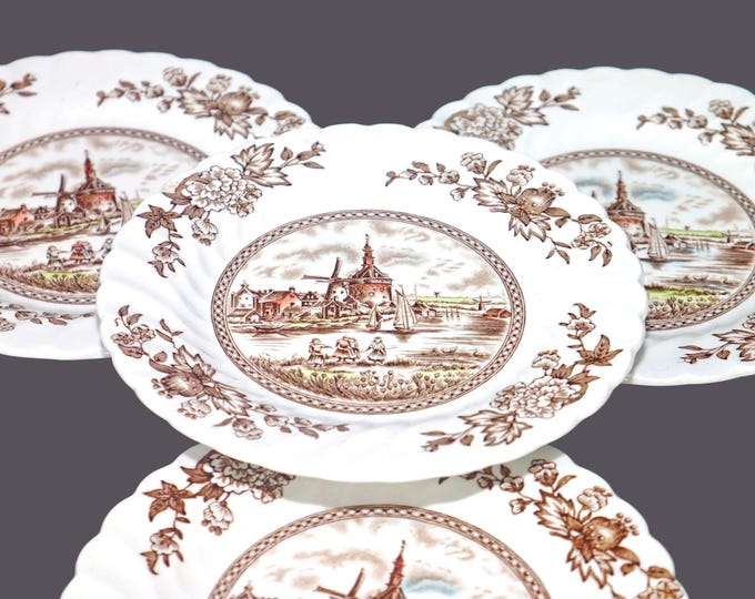 Four Johnson Brothers Tulip Time Brown Multicolor bread plates made in England.