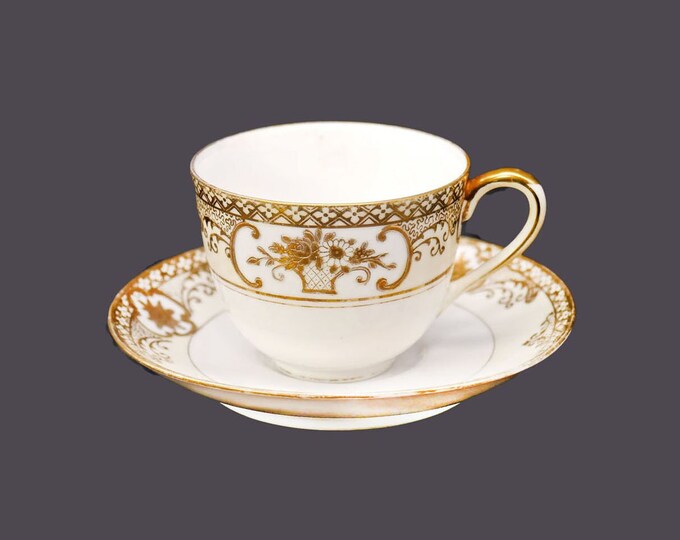 Antique Noritake | hand-painted Nippon Fleurgold cup and saucer set made in Japan. Flaws (see below).