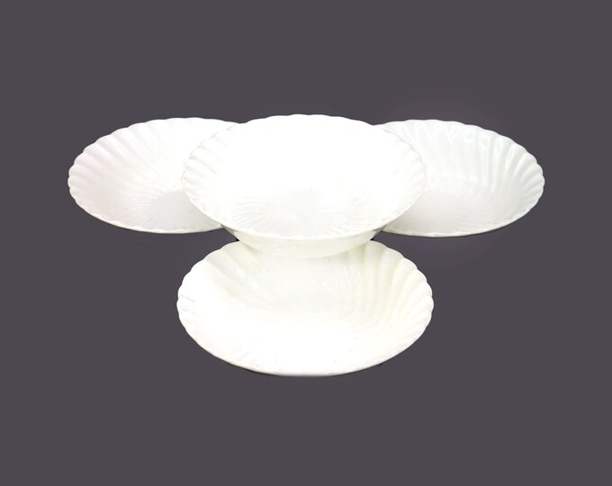 Four Aynsley Whisper White (older) all-white fruit nappies, dessert bowls made in England.