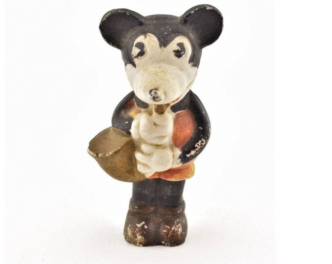 Art-deco era bisque miniature Mickey Mouse figurine playing the Saxophone made in Japan.