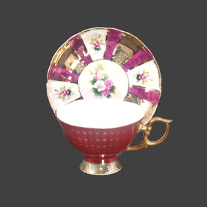 Vintage Shafford lusterware tea set: Gold Stars, Maroon & White, Japan