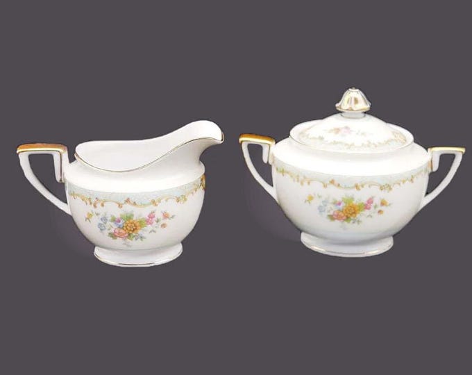 Noritake hand-painted Nippon Lanare creamer and covered sugar bowl set made in Japan.