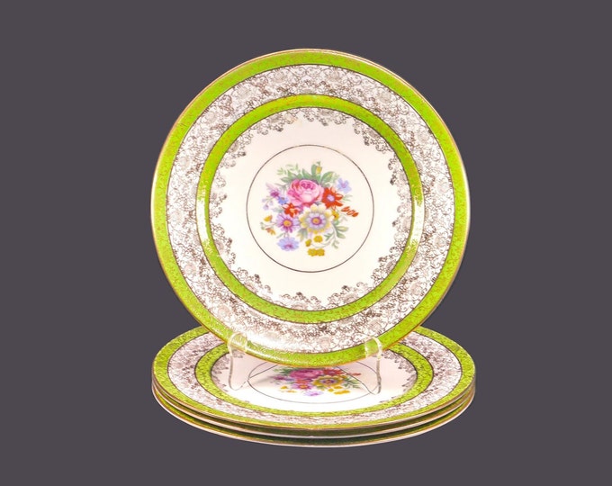 Four antique Cauldon China 1177 hand-painted dinner plates made in England. Different sizes (see below).