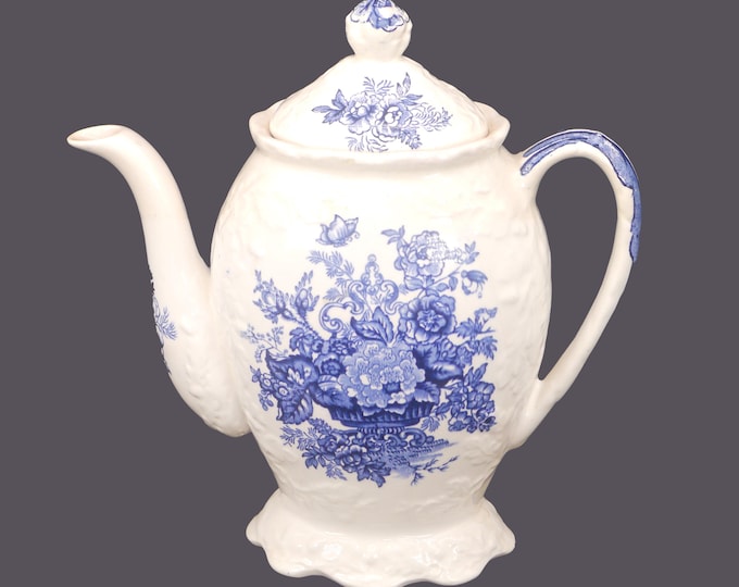 Masons Ascot on Oak | Hanging Basket teapot with lid. Blue-and-white tableware made in England.