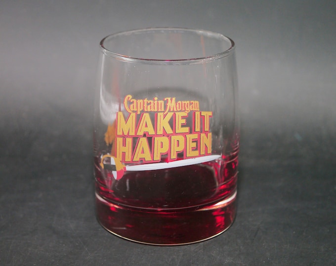 Captain Morgan Make It Happen lo-ball, on-the-rocks, old-fashioned, whisky glass. Etched-glass branding.