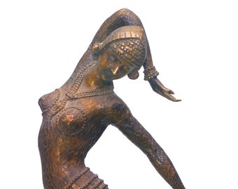 Attributed art-deco period tall heavy bronze statue of a flapper dancer.