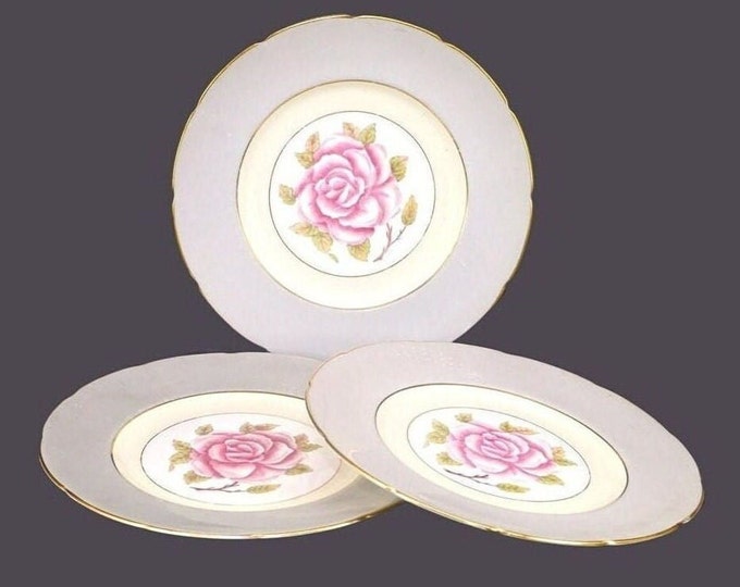 Three antique Coalport Romance S9598 large dinner plates. Bone china made in England. Flaws (see below).