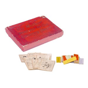 Jeu de cartes ancien Ma mère m'a envoyé à l'épicerie. Frères Parker. Imprimé américain.