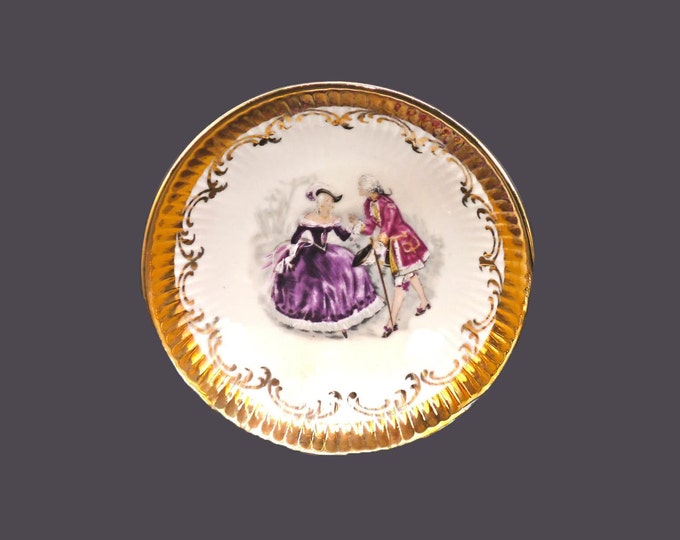 Gloria Porcelain | Bayreuther trinket or pin dish.  Renaissance people, period dress, broad gold rim. Made in Germany.