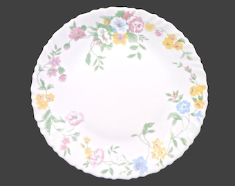 Arcopal Feston Hortense large, milk glass dinner plate made in France. Sold individually.