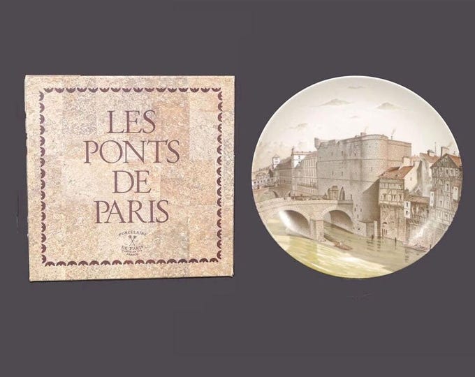 Porcelaine de Paris Ponts de Paris | Bridges of Paris Le Petite Chatelet display plate with original box made in France.