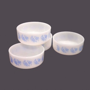 Vintage Federal Glass Milk Glass Nappies: Blue Floral Dessert Bowls
