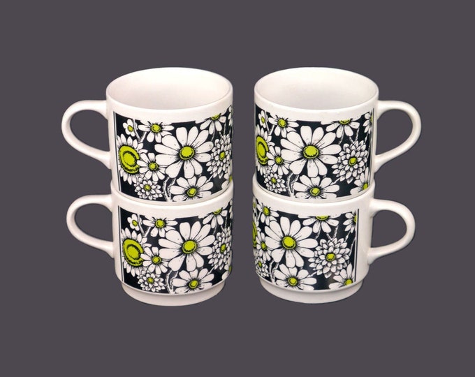 Four retro Johnson Brothers Samba flower-power orphaned coffee cans | cups made in England.