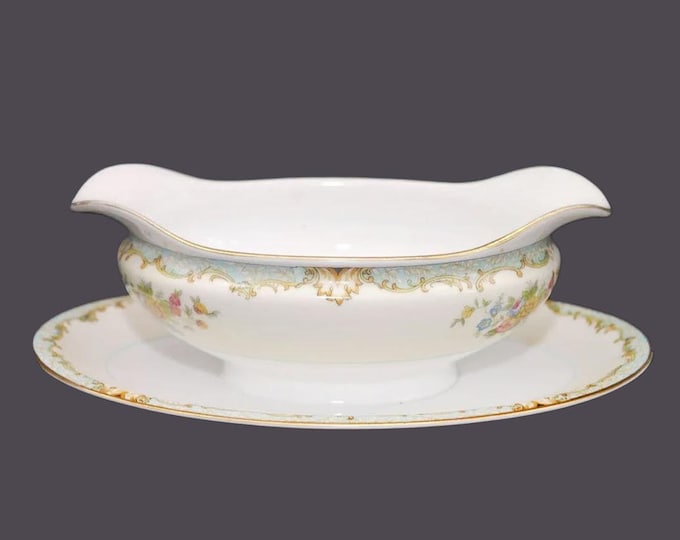 Noritake hand-painted Nippon Lanare gravy boat with attached under-plate made in Japan.