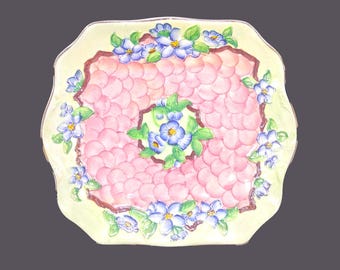 Vintage CT Maling 6565 Thumbprint Pink handled serving plate made. Lusterware England.