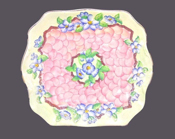 CT Maling 6565 Thumbprint Pink lusterware handled cake plate made in England.