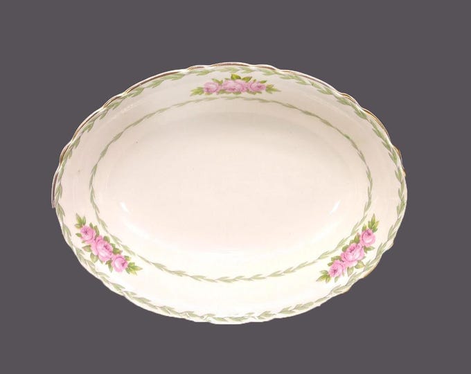 Arthur J. Wilkinson Royal Staffordshire 1298 oval vegetable serving bowl made in England. Pink rose trio, green laurels.