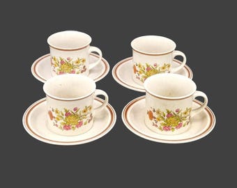 Vintage Royal Doulton Gaiety Stoneware Cup and Saucer Sets (Set of 4) - England